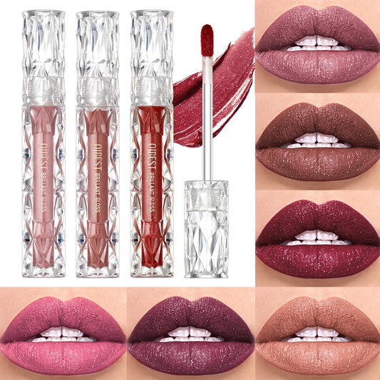 QIBEST Diamond Liquid Lipstick Moisturizing Long-Lasting Purple Sparkling Waterproof Lip Gloss Cosmetics Matte Glitter Lipstick