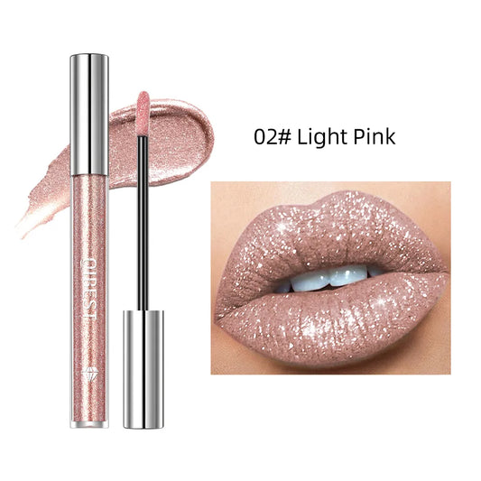 QIBEST shimmer lip gloss beauty girl diamond glitter lip tint waterproof long lasting 6 colors gray flash liquid lipstick makeup